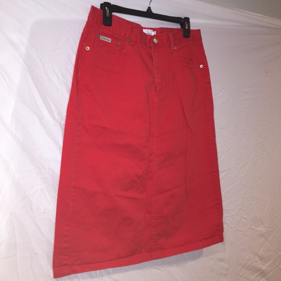 calvin klein red denim skirt